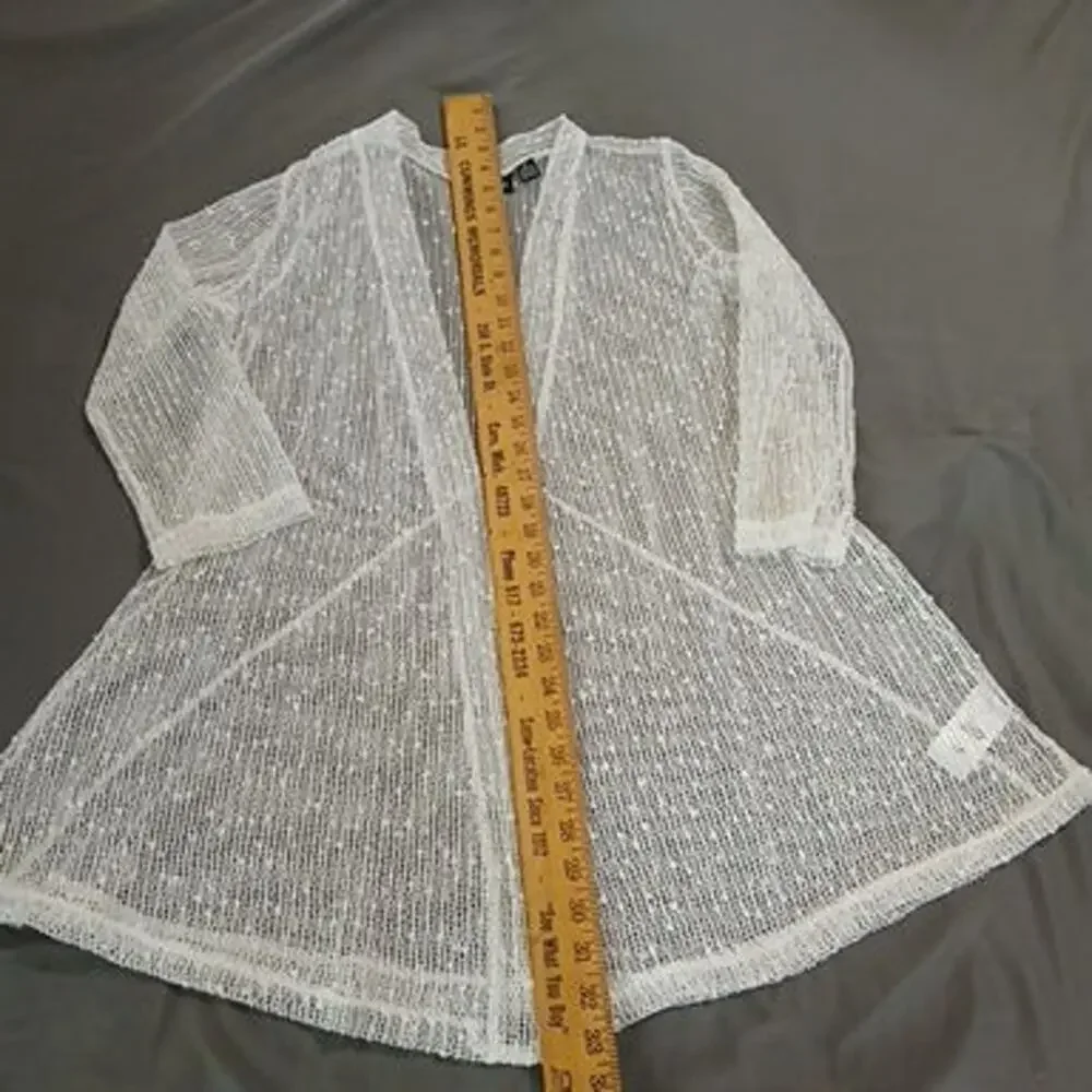 Nina Leonard Medium white sheer-knit hip-length long-sleeved cardigan delicate